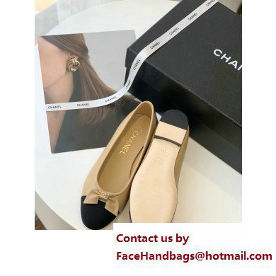 Chanel Lambskin  &  Patent Calfskin Black/APRICOT Ballerinas G39999 2023